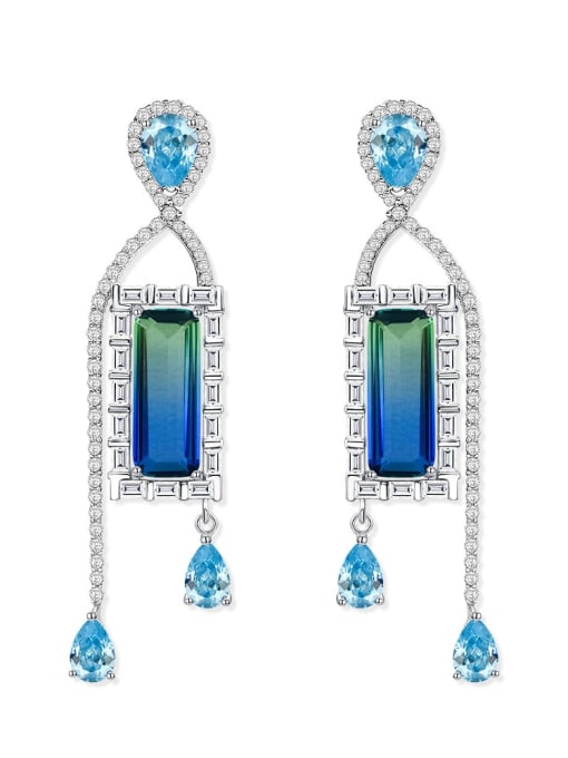 Gradient Blue [E 2802] 925 Sterling Silver Cubic Zirconia Geometric Luxury Drop Earring